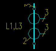 具有两个铁心，每个铁心有一个次级绕组的二个电流互感器电气符号