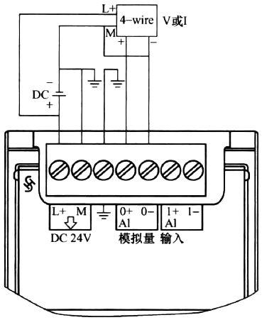 S7-1200 PLC连接4线制传感器示意图