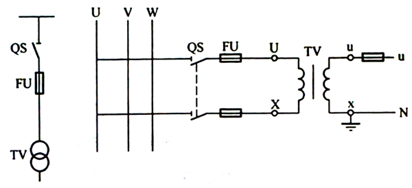 一个单相电压互感器的接线
