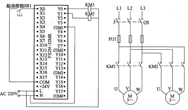 一种典型的多定时器组合控制的PLC线路与梯形图