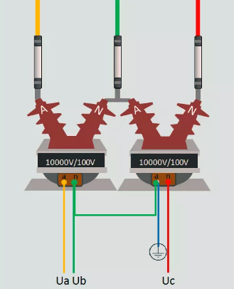 电压互感器V/V接法3D示意图