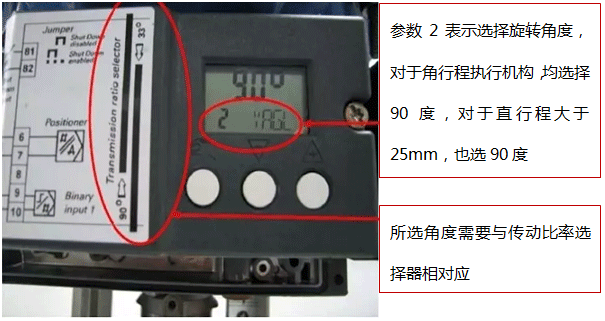 SIPART PS2选择执行机构旋转角度的参数界面