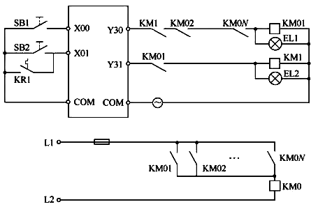 PLC自耦变压器控制多台电动机PLC控制电路示意图