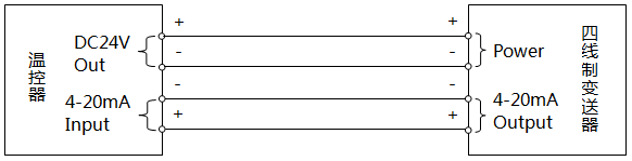 温控器与四线制变送器接线示意图(温控器供电)