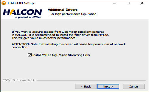 安装MVTec的GigE驱动