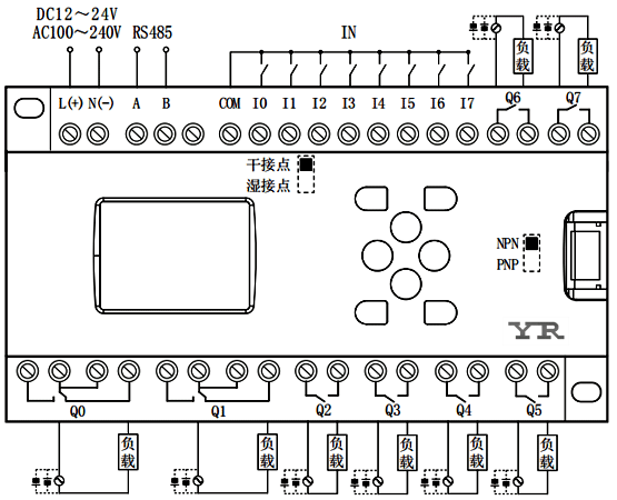 输入为干接点的YR-PR10简易PLC中文一体机接线