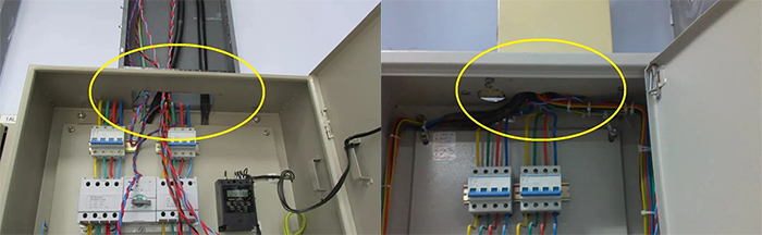 存在安全隐患的配电箱与桥架连接