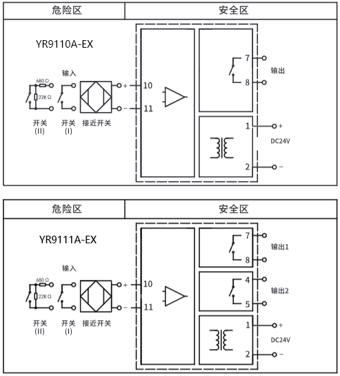 一入二出开关量安全栅接线图 一入二出开关量安全栅接线图